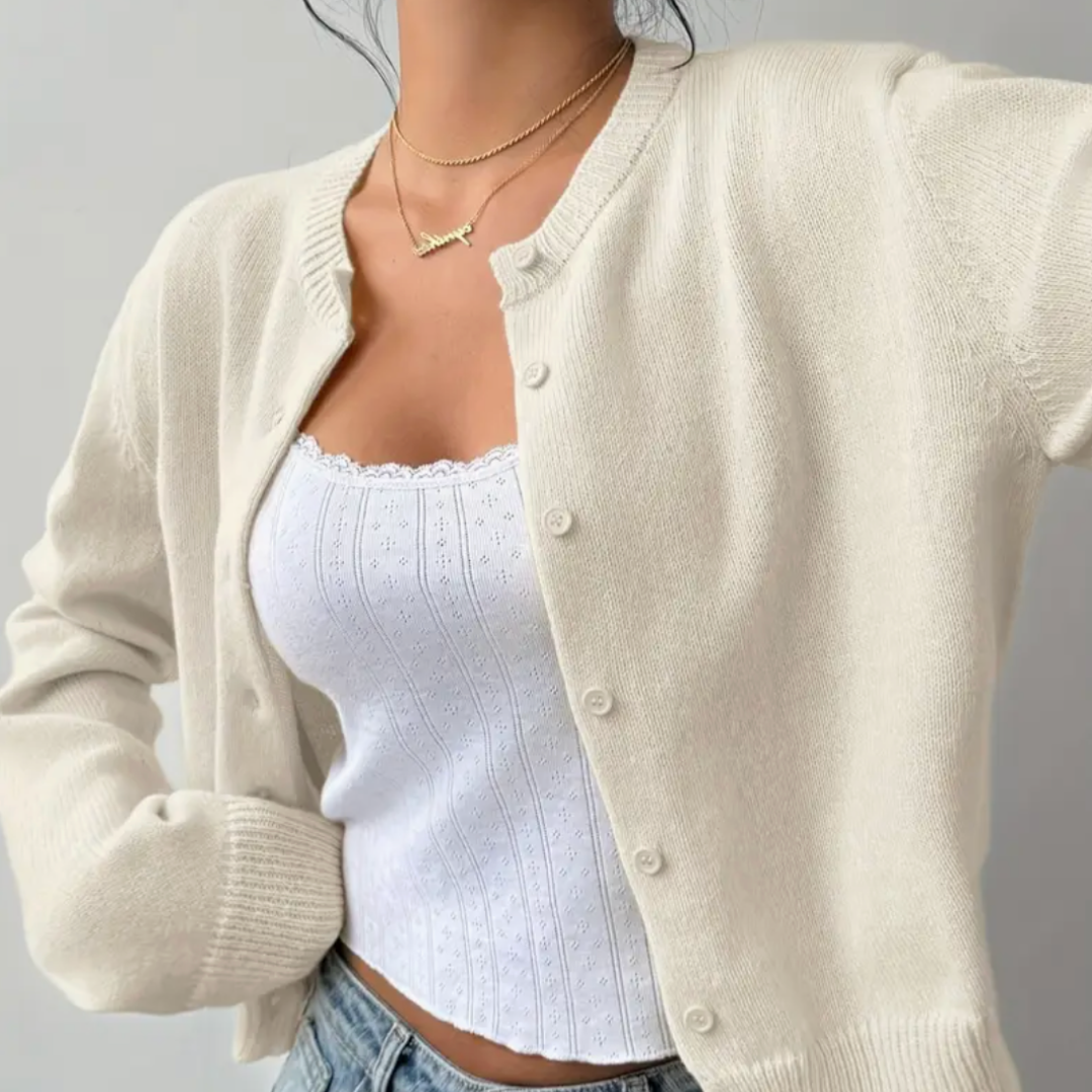 Cardigan Court Boutonné Col Rond pour Femme