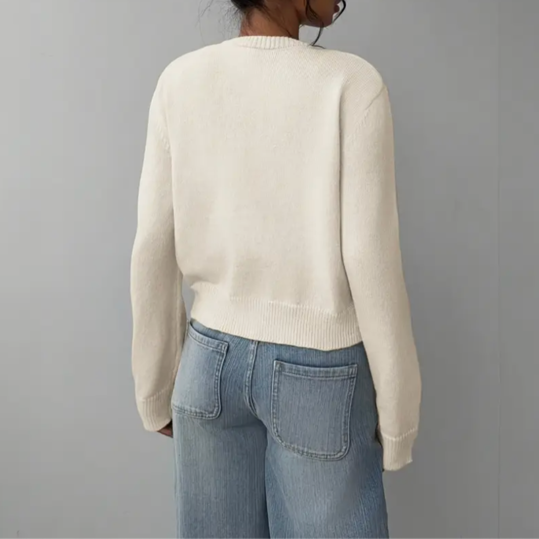 Cardigan Court Boutonné Col Rond pour Femme