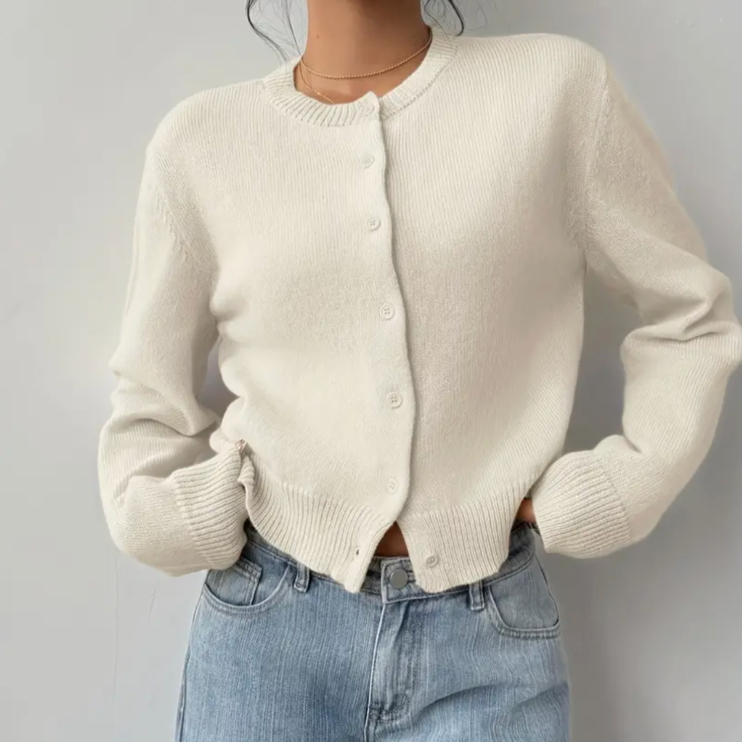 Cardigan Court Boutonné Col Rond pour Femme