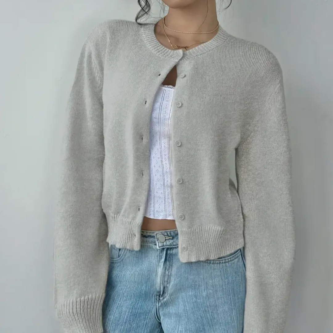Cardigan Court Boutonné Col Rond pour Femme