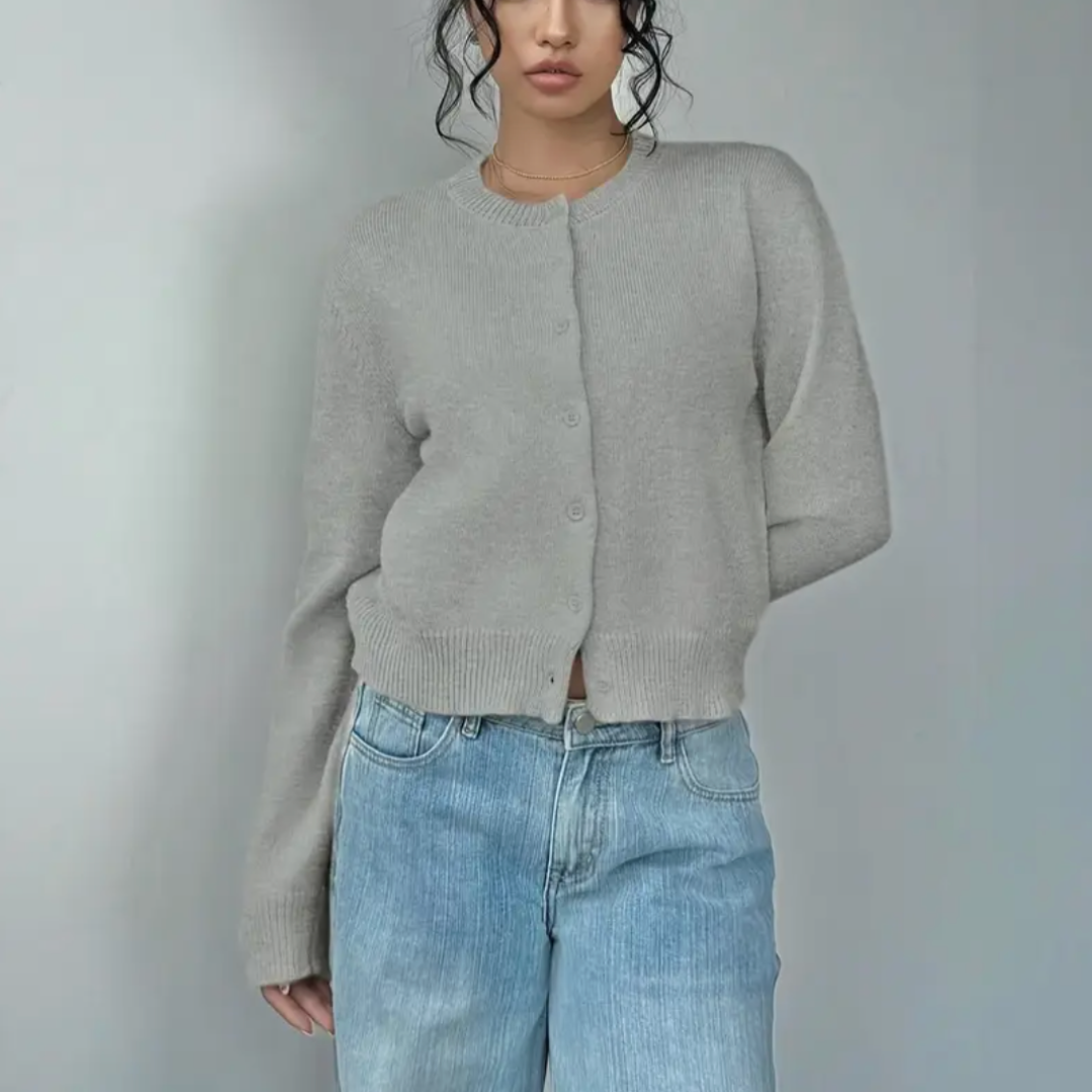 Cardigan Court Boutonné Col Rond pour Femme