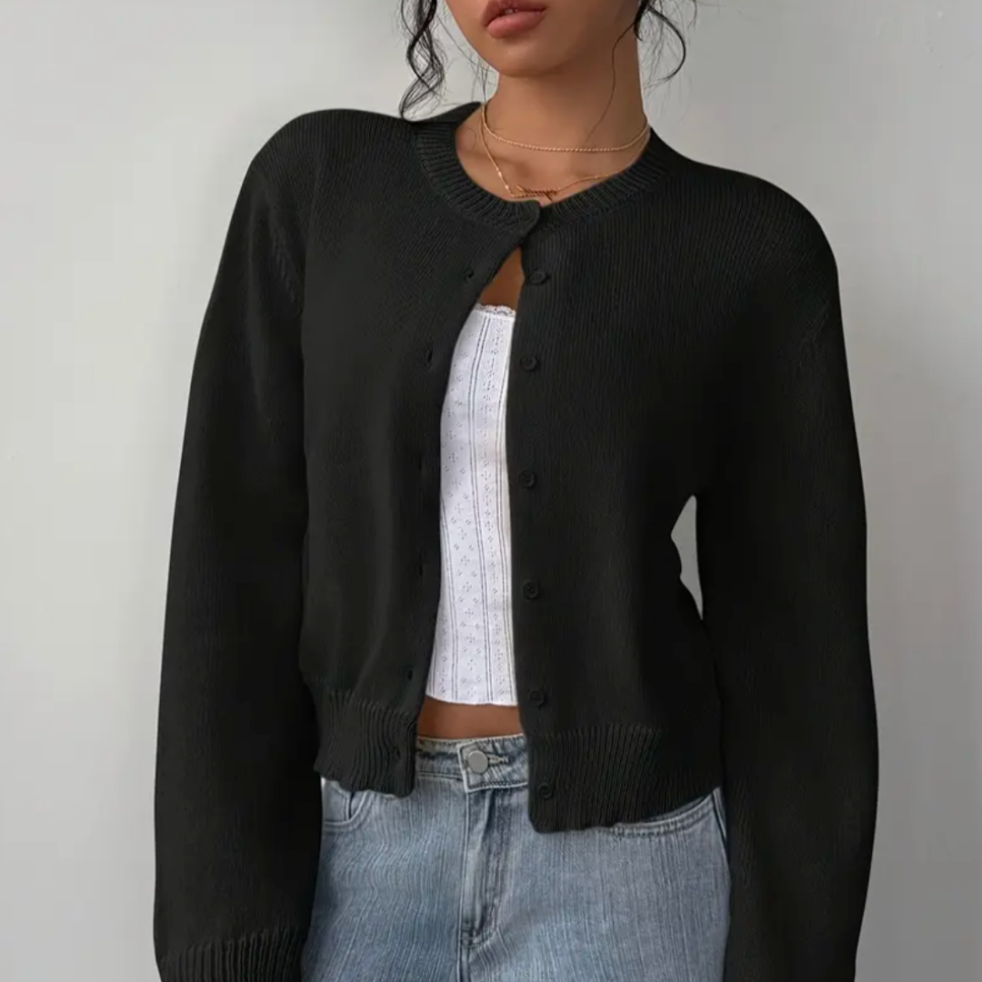 Cardigan Court Boutonné Col Rond pour Femme