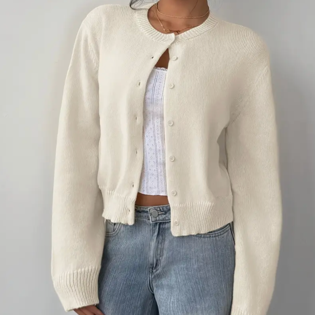 Cardigan Court Boutonné Col Rond pour Femme