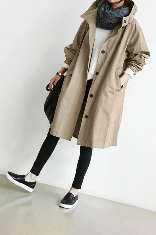 Trench-Coat à Capuche Coupe Ample pour Femme