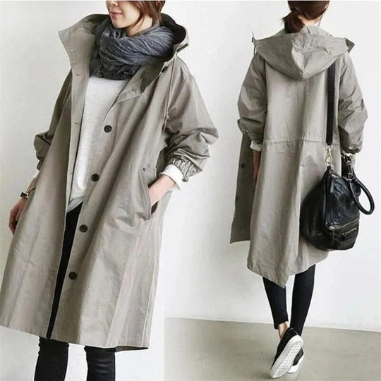 Trench-Coat à Capuche Coupe Ample pour Femme