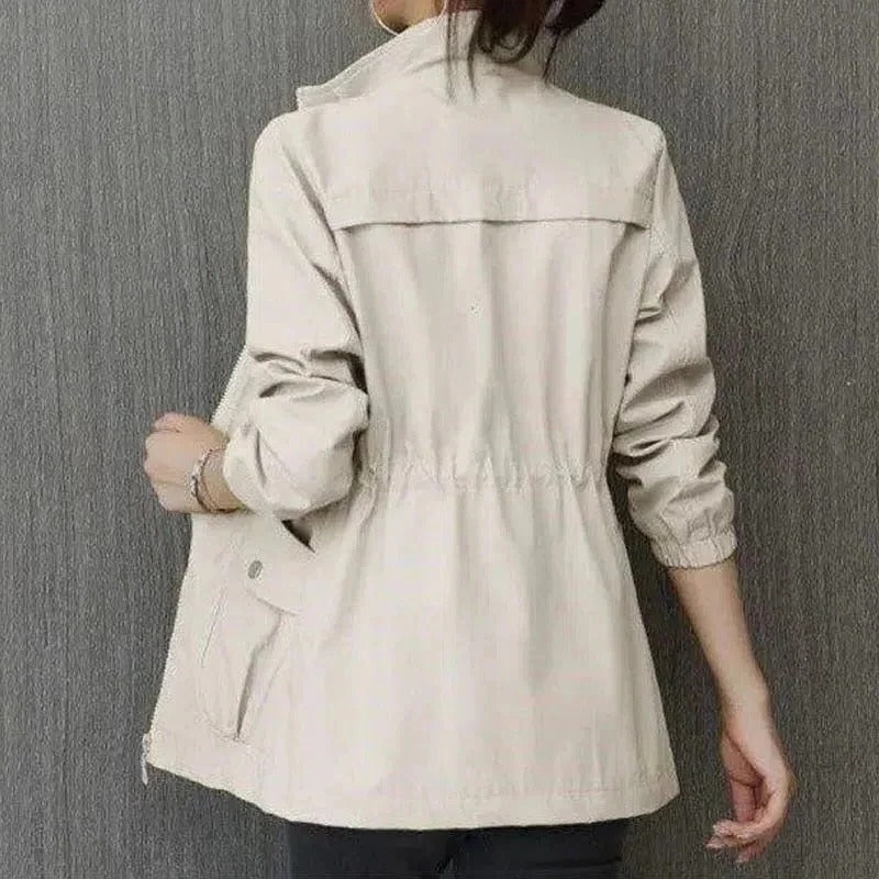 Trench-Coat Léger Col Montant Poches pour Femme
