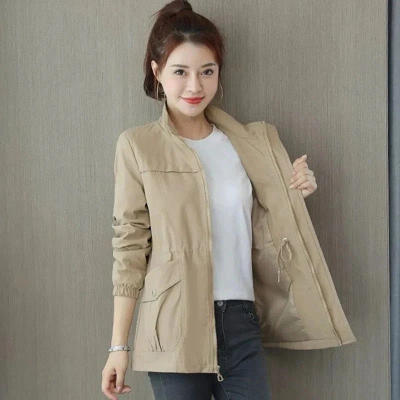 Trench-Coat Léger Col Montant Poches pour Femme