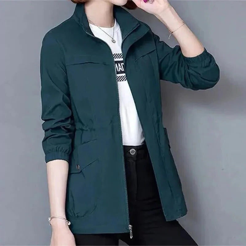 Trench-Coat Léger Col Montant Poches pour Femme