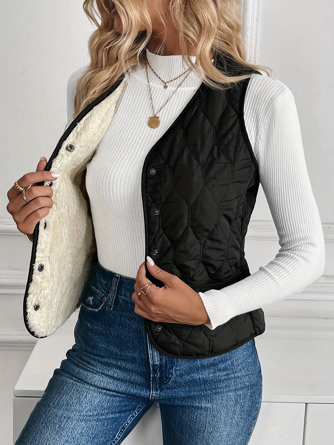 Gilet Matelassé Losange Doublure Sherpa pour Femme