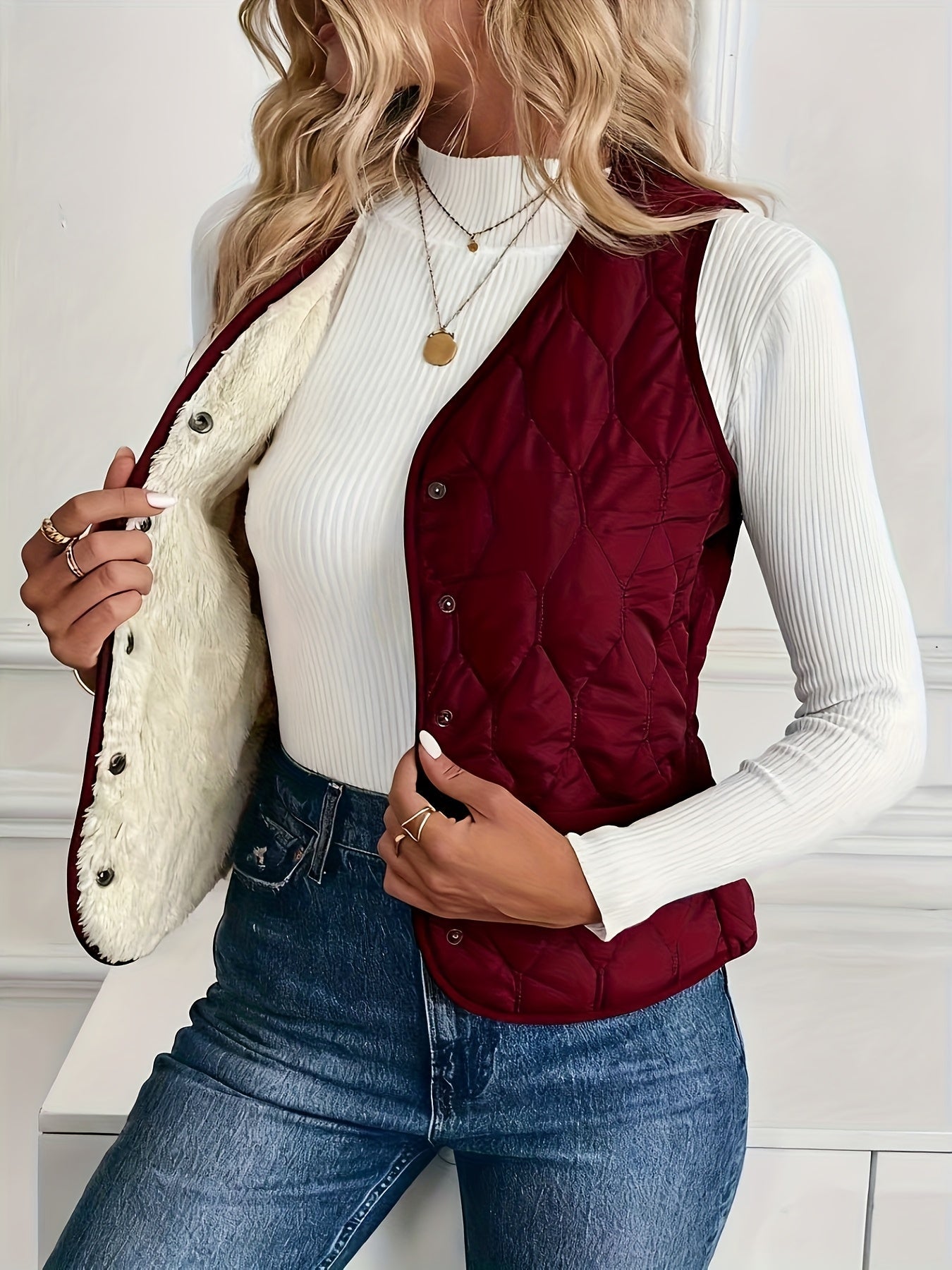Gilet Matelassé Losange Doublure Sherpa pour Femme